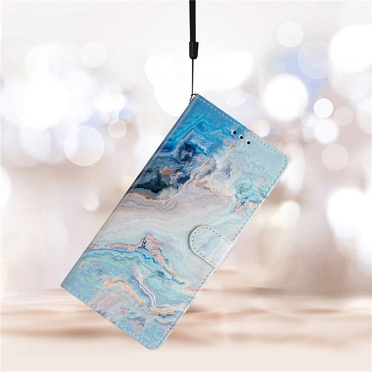 For Google Pixel 9 Pro XL Wallet Case PU Leather Pattern Printing Stand Phone Cover with Strap - Blue Marble