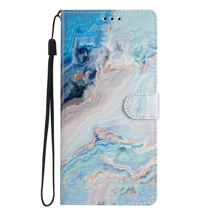 For Google Pixel 9 Pro XL Wallet Case PU Leather Pattern Printing Stand Phone Cover with Strap - Blue Marble