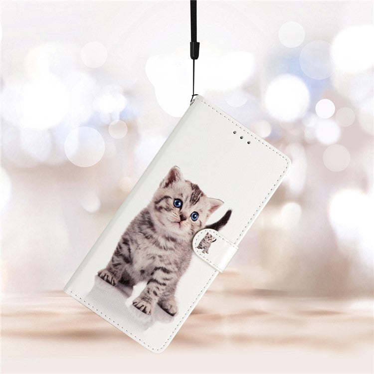 For Google Pixel 9 Pro XL Wallet Case PU Leather Pattern Printing Stand Phone Cover with Strap - Cute Cat