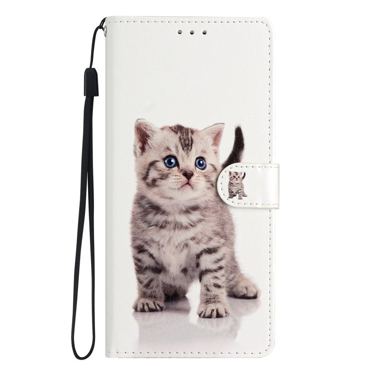 For Google Pixel 9 Pro XL Wallet Case PU Leather Pattern Printing Stand Phone Cover with Strap - Cute Cat