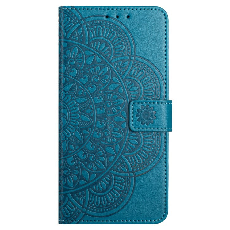 For Google Pixel 9 Pro XL Leather Case with Card Slots Mandala Pattern Phone Cover Stand - Blue