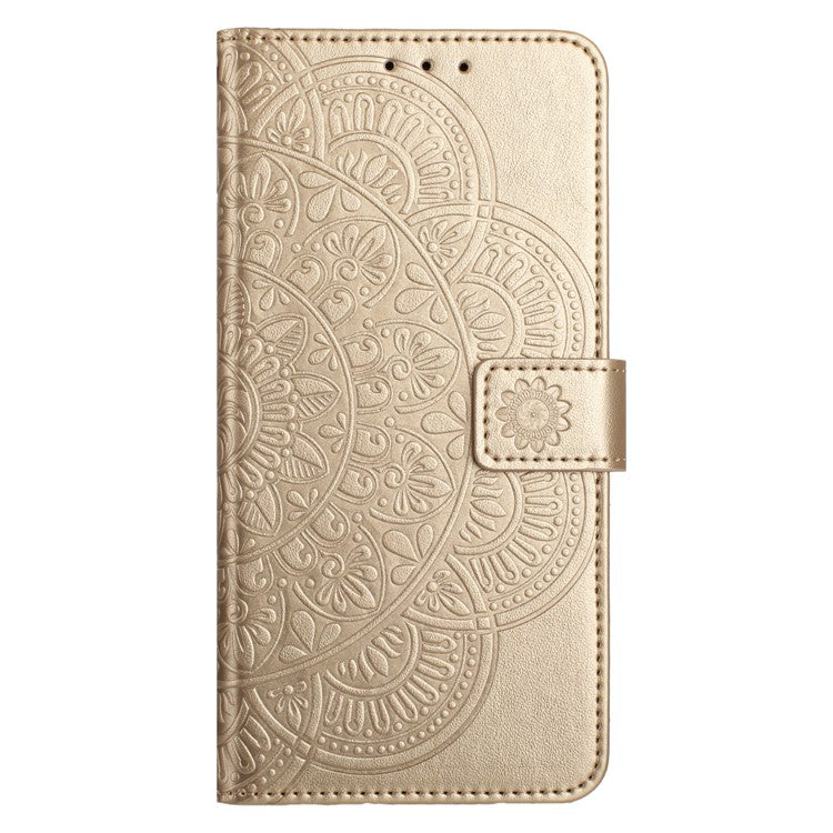 For Google Pixel 9 Pro XL Leather Case with Card Slots Mandala Pattern Phone Cover Stand - Gold