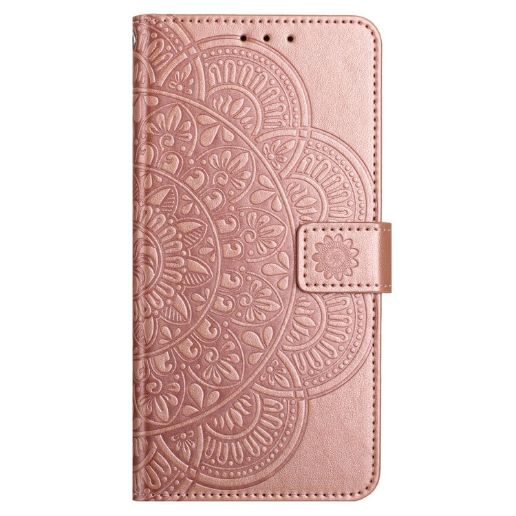 For Google Pixel 9 Pro XL Leather Case with Card Slots Mandala Pattern Phone Cover Stand - Rose Gold