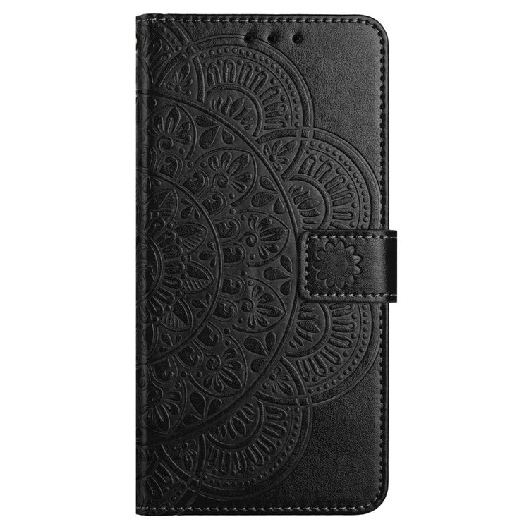 For Google Pixel 9 Pro XL Leather Case with Card Slots Mandala Pattern Phone Cover Stand - Black