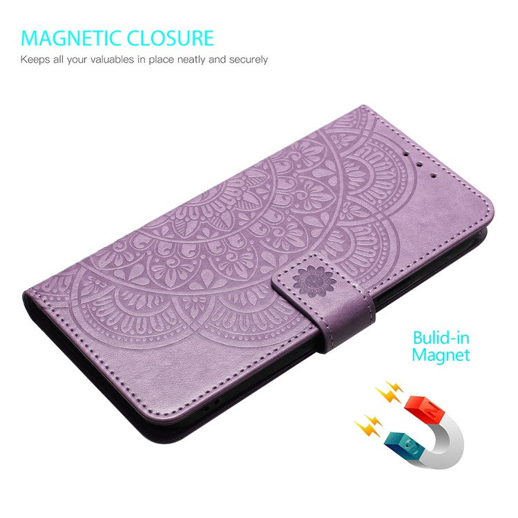 For Google Pixel 9 Pro XL Leather Case with Card Slots Mandala Pattern Phone Cover Stand - Purple