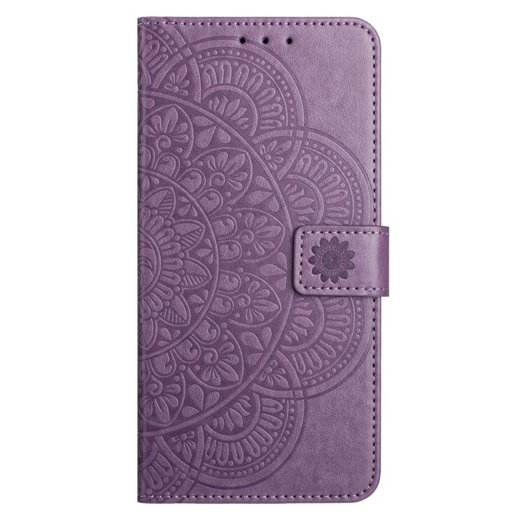 For Google Pixel 9 Pro XL Leather Case with Card Slots Mandala Pattern Phone Cover Stand - Purple