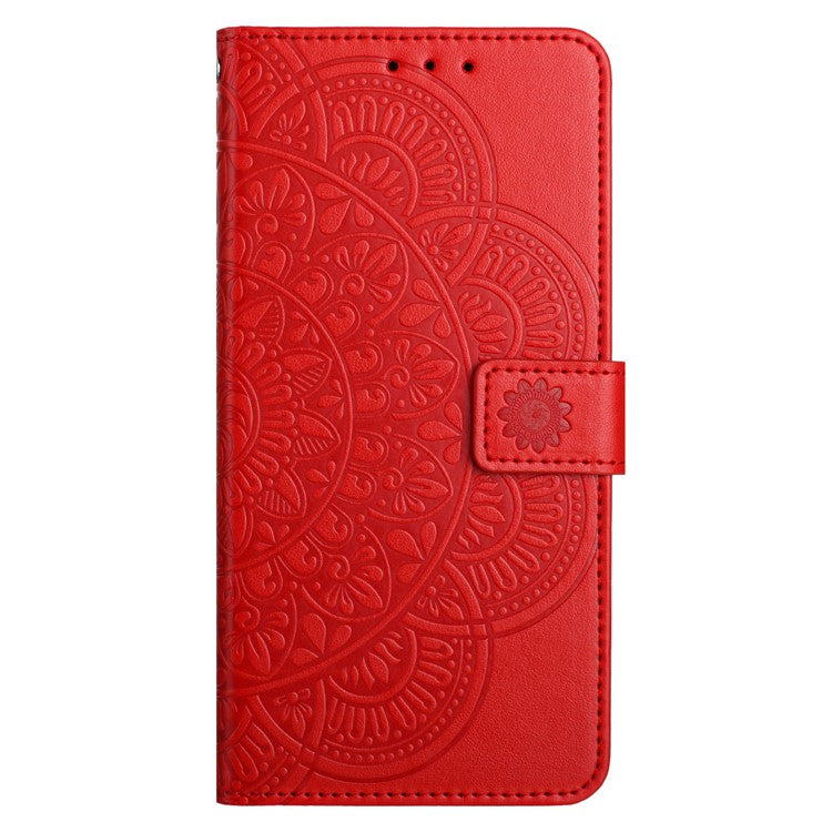 For Google Pixel 9 Pro XL Leather Case with Card Slots Mandala Pattern Phone Cover Stand - Red