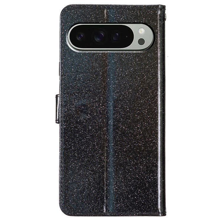 For Google Pixel 9 Pro XL Wallet Case Glitter Anti-Scratch Leather Phone Cover Stand - Black