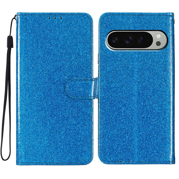 For Google Pixel 9 Pro XL Wallet Case Glitter Anti-Scratch Leather Phone Cover Stand - Blue