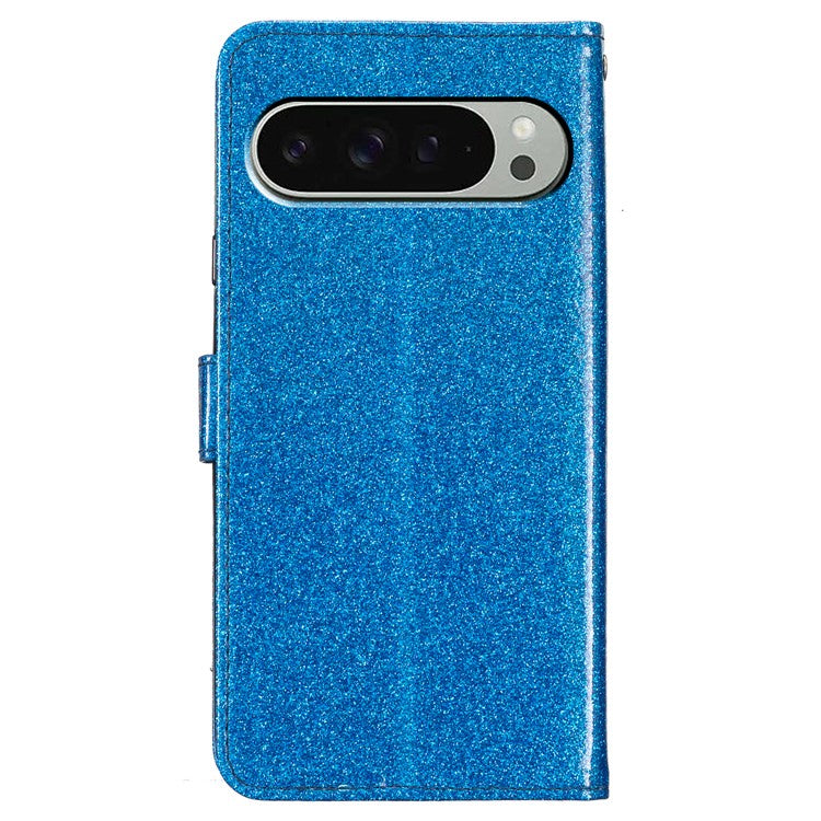 For Google Pixel 9 Pro XL Wallet Case Glitter Anti-Scratch Leather Phone Cover Stand - Blue