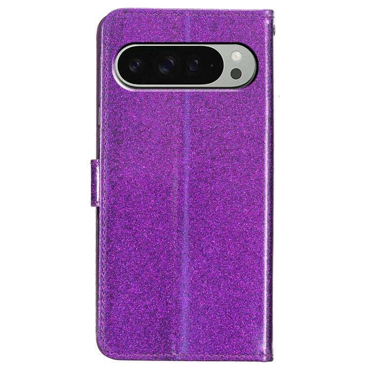 For Google Pixel 9 Pro XL Wallet Case Glitter Anti-Scratch Leather Phone Cover Stand - Purple