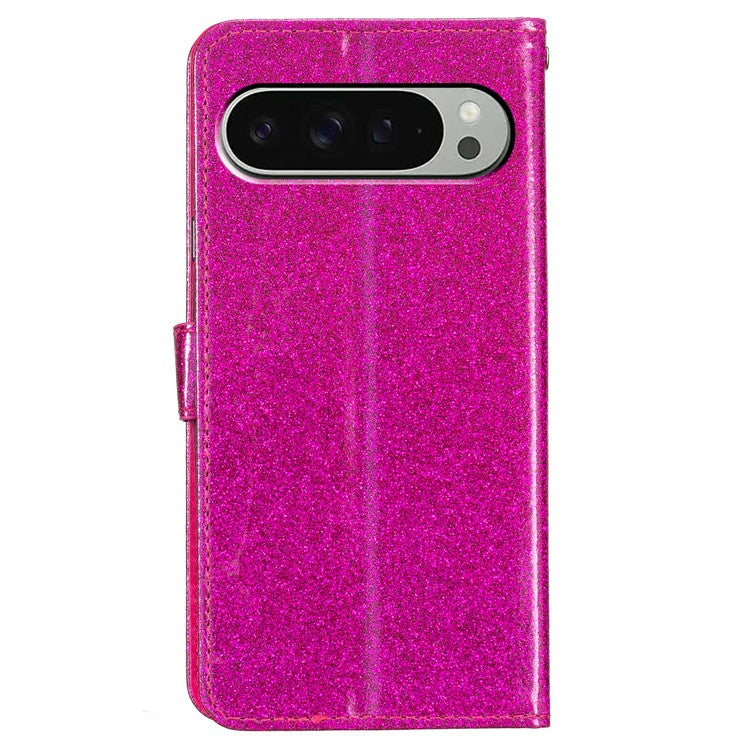 For Google Pixel 9 Pro XL Wallet Case Glitter Anti-Scratch Leather Phone Cover Stand - Rose