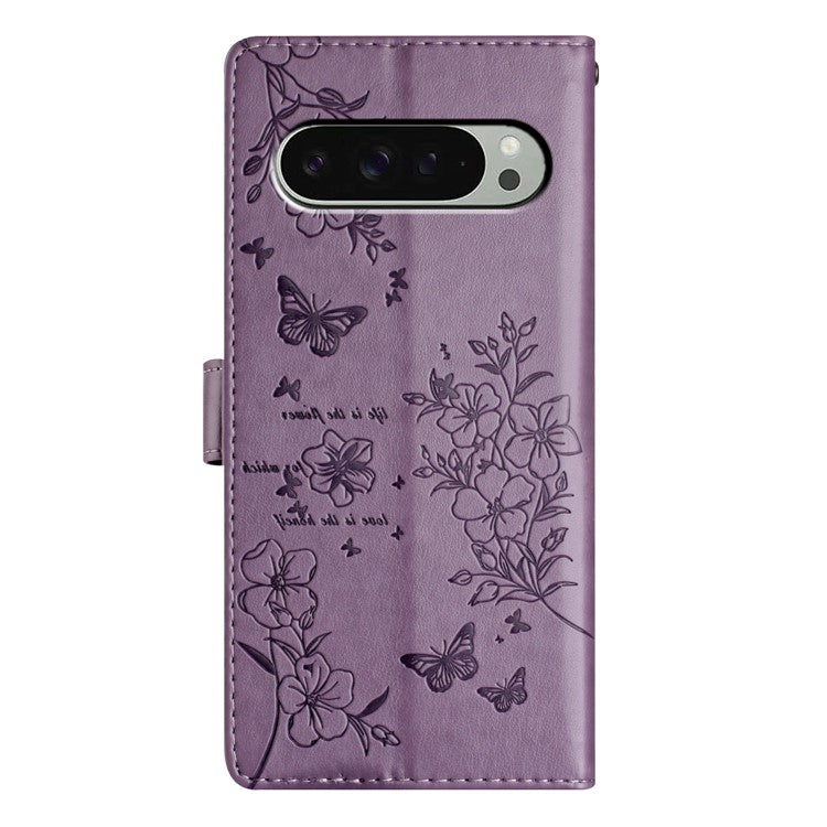 For Google Pixel 9 Pro XL Wallet Phone Case Butterfly Floral Imprint Leather Flip Cover - Purple