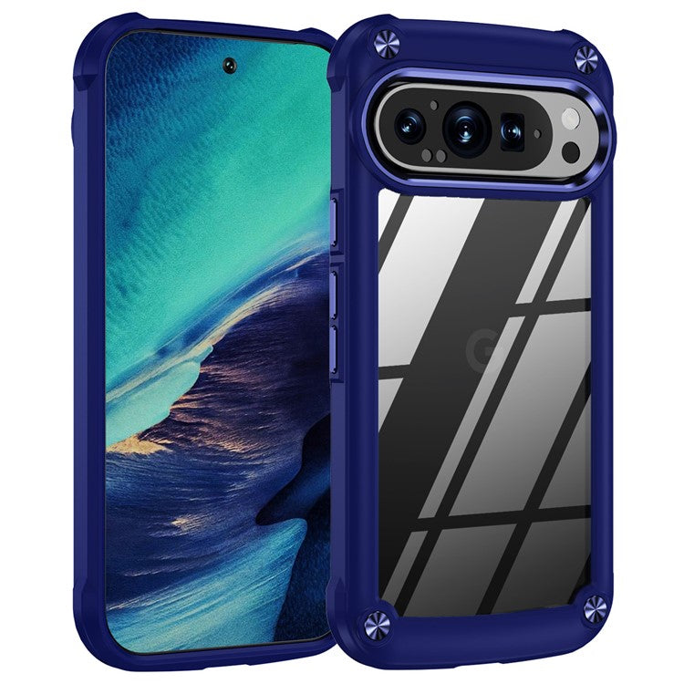 For Google Pixel 9 Pro XL Case Anti-Drop Alloy Lens Frame PC+TPU Phone Cover - Blue