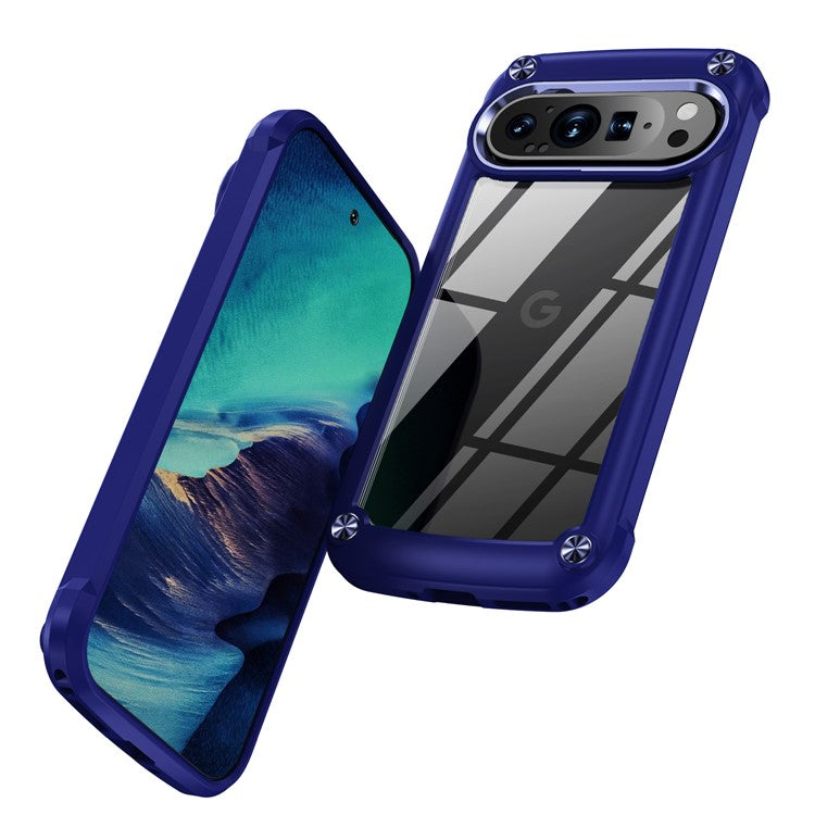 For Google Pixel 9 Pro XL Case Anti-Drop Alloy Lens Frame PC+TPU Phone Cover - Blue