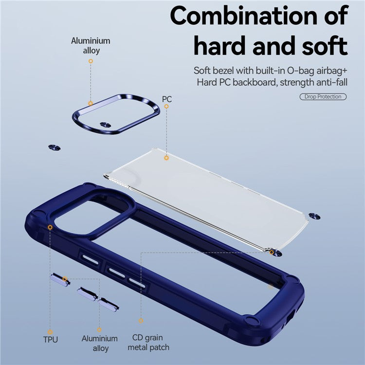 For Google Pixel 9 Pro XL Case Anti-Drop Alloy Lens Frame PC+TPU Phone Cover - Blue