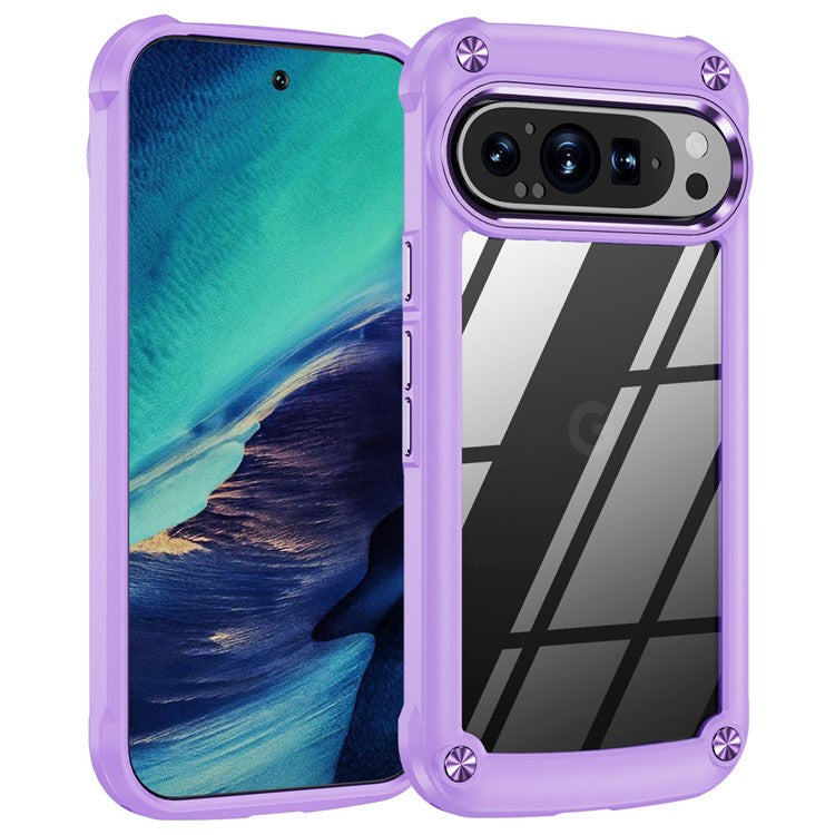 For Google Pixel 9 Pro XL Case Anti-Drop Alloy Lens Frame PC+TPU Phone Cover - Purple