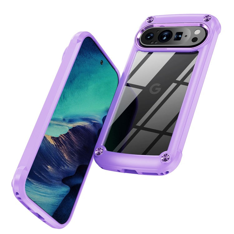 For Google Pixel 9 Pro XL Case Anti-Drop Alloy Lens Frame PC+TPU Phone Cover - Purple