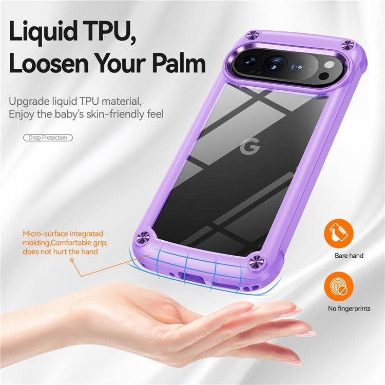 For Google Pixel 9 Pro XL Case Anti-Drop Alloy Lens Frame PC+TPU Phone Cover - Purple