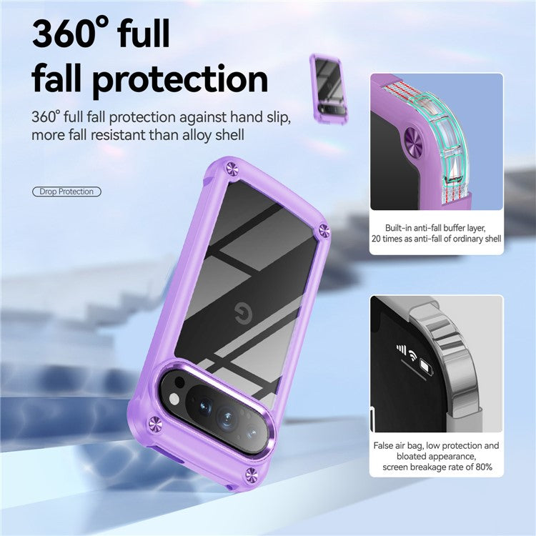 For Google Pixel 9 Pro XL Case Anti-Drop Alloy Lens Frame PC+TPU Phone Cover - Purple