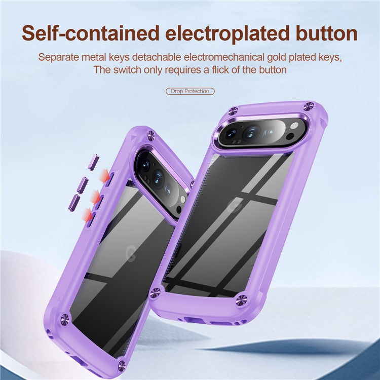 For Google Pixel 9 Pro XL Case Anti-Drop Alloy Lens Frame PC+TPU Phone Cover - Purple