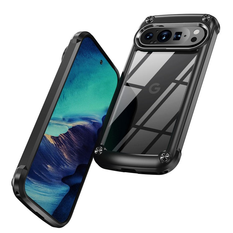 For Google Pixel 9 Pro XL Case Anti-Drop Alloy Lens Frame PC+TPU Phone Cover - Black