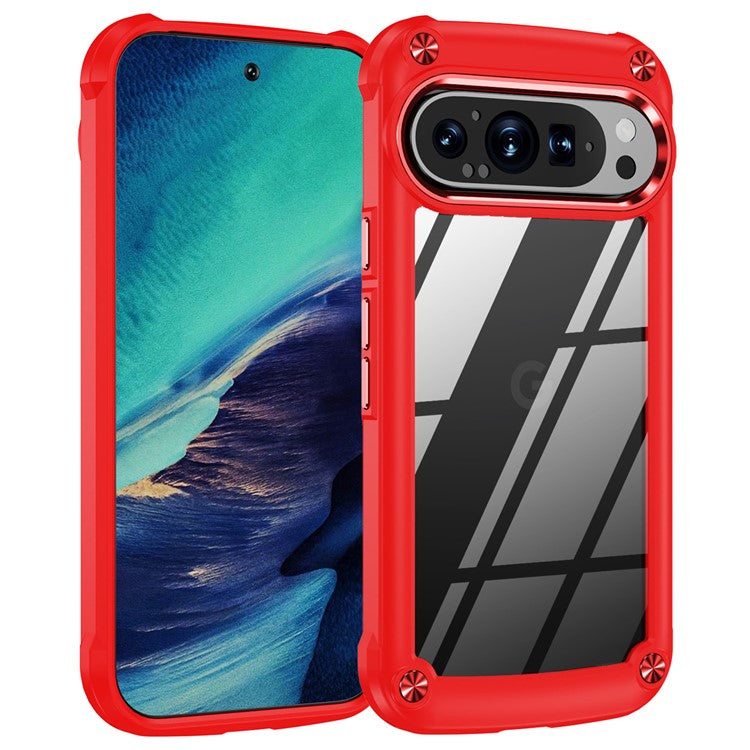 For Google Pixel 9 Pro XL Case Anti-Drop Alloy Lens Frame PC+TPU Phone Cover - Red