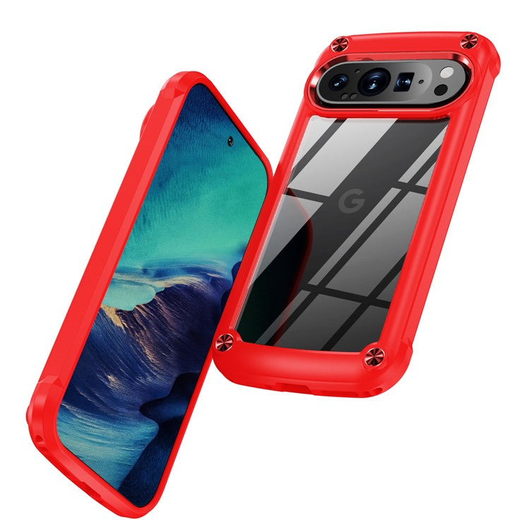 For Google Pixel 9 Pro XL Case Anti-Drop Alloy Lens Frame PC+TPU Phone Cover - Red