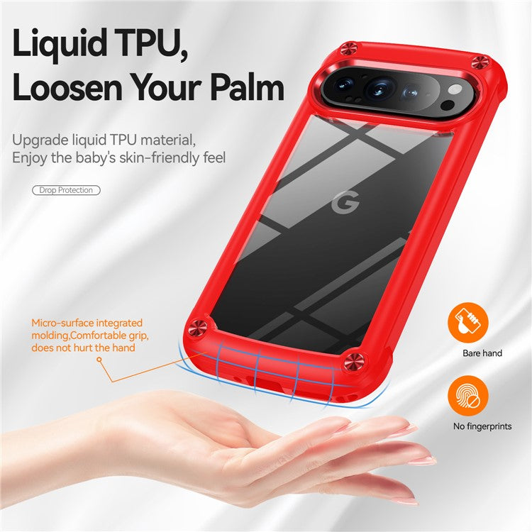 For Google Pixel 9 Pro XL Case Anti-Drop Alloy Lens Frame PC+TPU Phone Cover - Red