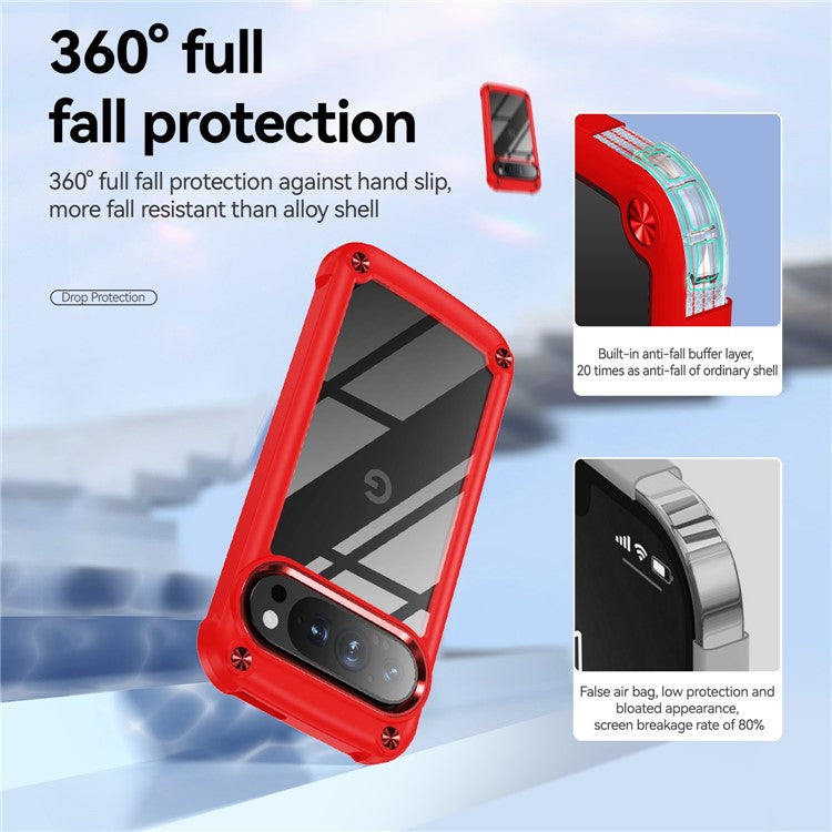 For Google Pixel 9 Pro XL Case Anti-Drop Alloy Lens Frame PC+TPU Phone Cover - Red