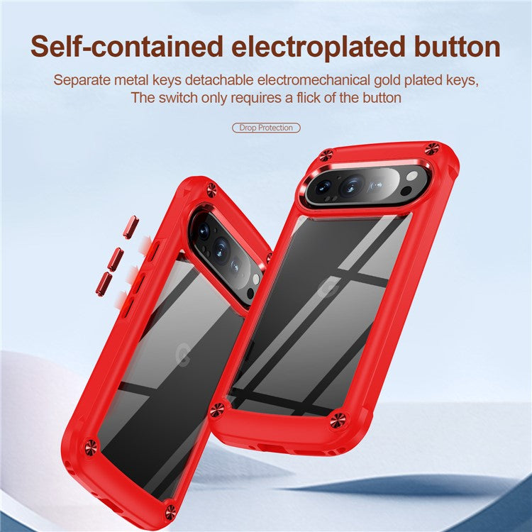 For Google Pixel 9 Pro XL Case Anti-Drop Alloy Lens Frame PC+TPU Phone Cover - Red