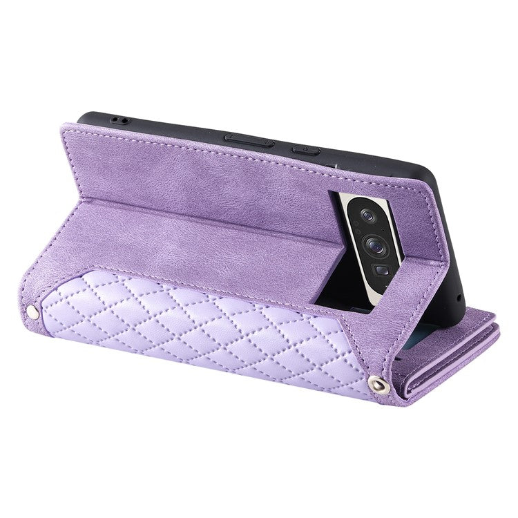 Style 005 For Google Pixel 9 Pro XL Wallet Case Rhombus PU Leather Zipper Phone Cover - Purple