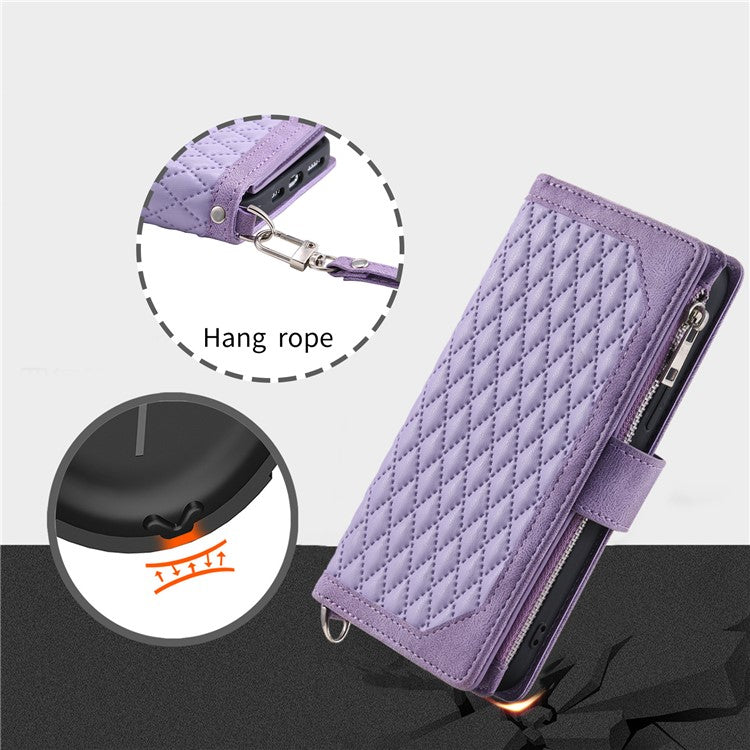 Style 005 For Google Pixel 9 Pro XL Wallet Case Rhombus PU Leather Zipper Phone Cover - Purple