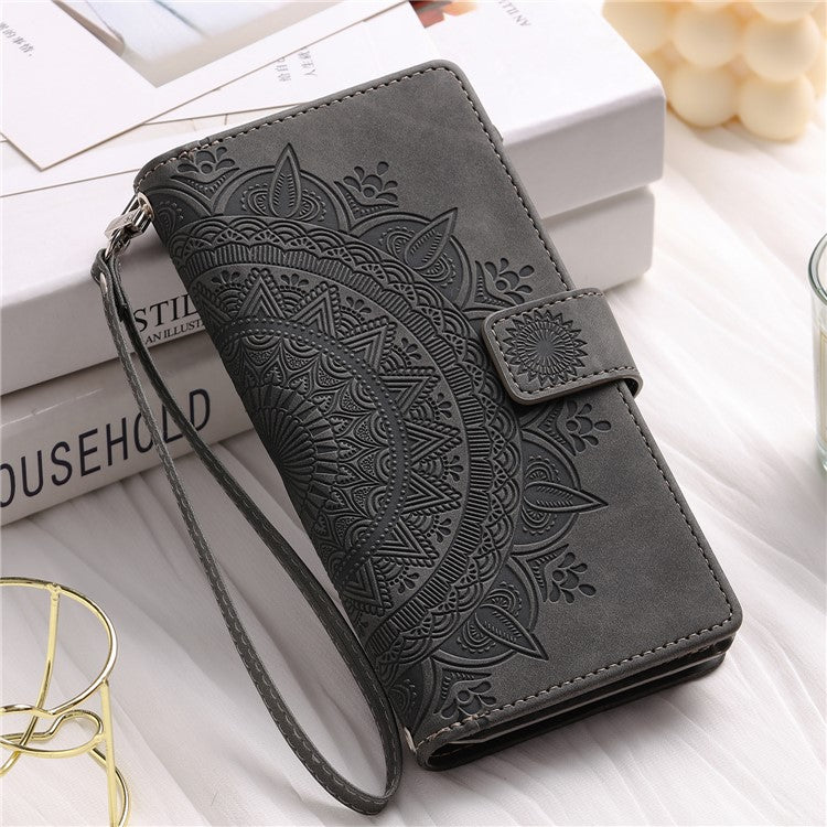 Style 006 For Google Pixel 9 Pro XL Wallet Case PU Leather Phone Cover Mandala Flower Pattern - Grey