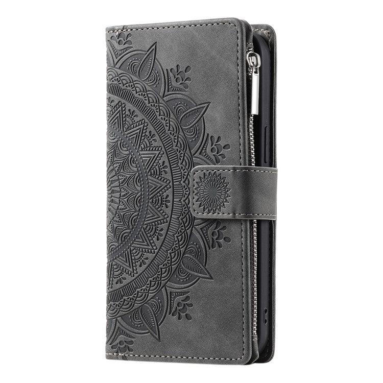 Style 006 For Google Pixel 9 Pro XL Wallet Case PU Leather Phone Cover Mandala Flower Pattern - Grey