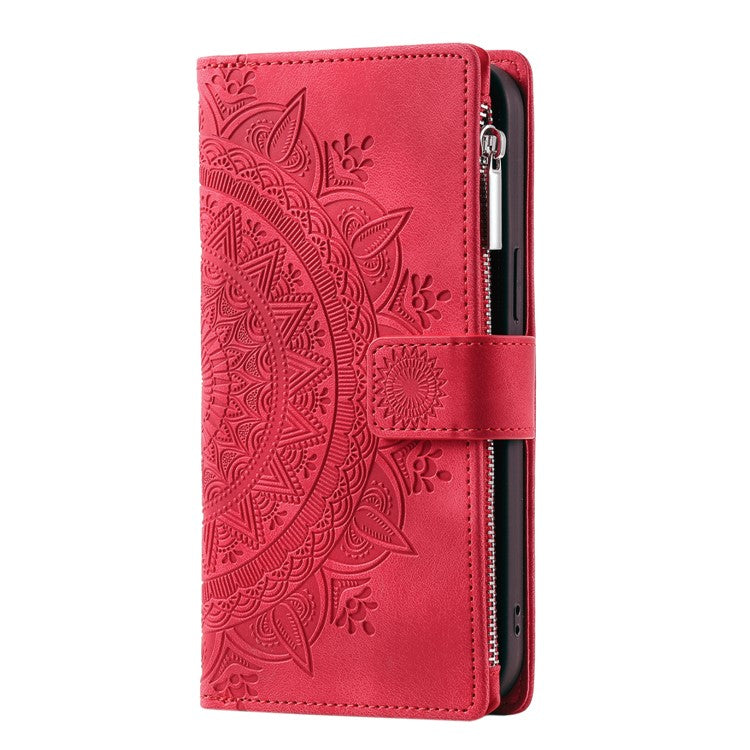 Style 006 For Google Pixel 9 Pro XL Wallet Case PU Leather Phone Cover Mandala Flower Pattern - Red