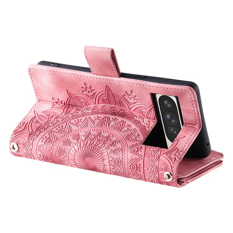 Style 006 For Google Pixel 9 Pro XL Wallet Case PU Leather Phone Cover Mandala Flower Pattern - Rose Gold