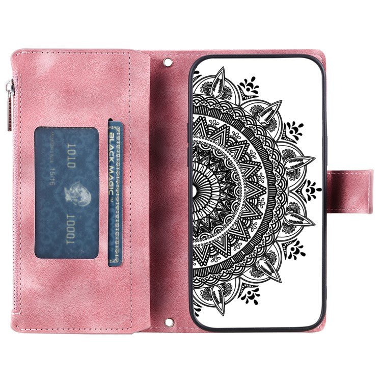 Style 006 For Google Pixel 9 Pro XL Wallet Case PU Leather Phone Cover Mandala Flower Pattern - Rose Gold