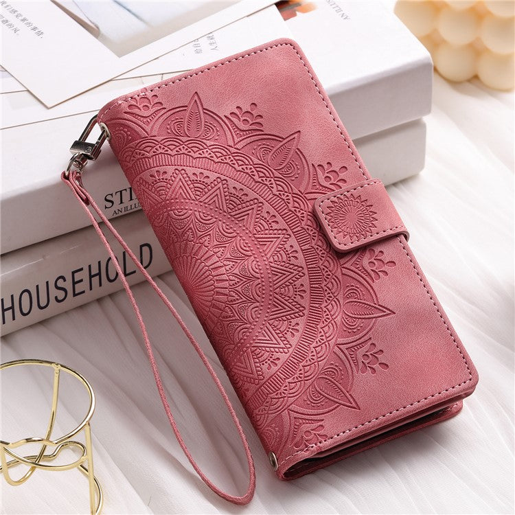 Style 006 For Google Pixel 9 Pro XL Wallet Case PU Leather Phone Cover Mandala Flower Pattern - Rose Gold