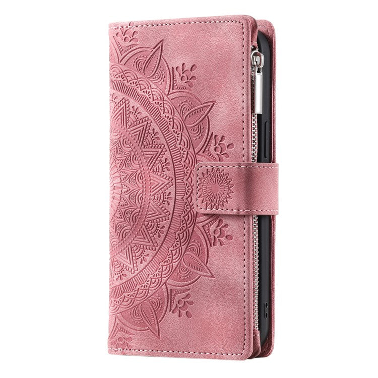 Style 006 For Google Pixel 9 Pro XL Wallet Case PU Leather Phone Cover Mandala Flower Pattern - Rose Gold