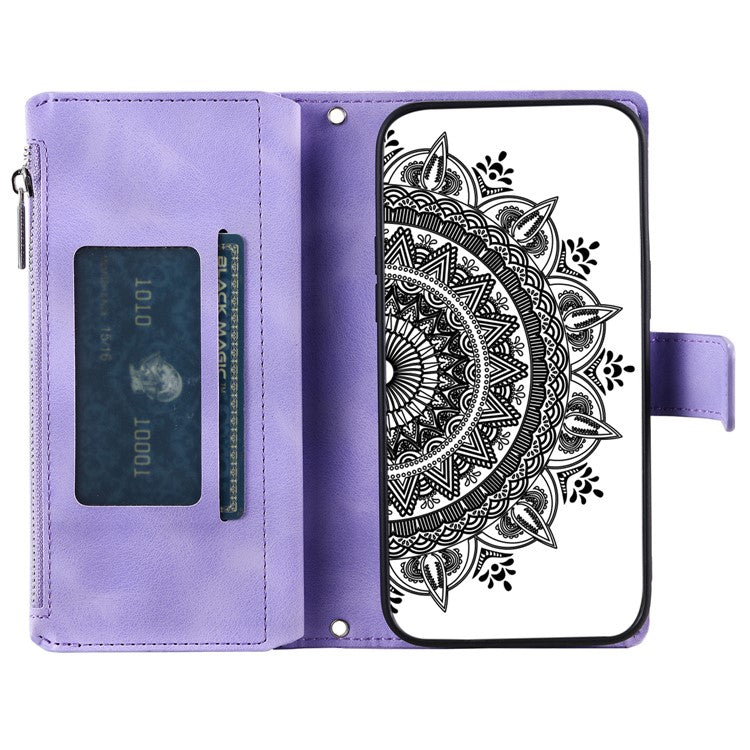 Style 006 For Google Pixel 9 Pro XL Wallet Case PU Leather Phone Cover Mandala Flower Pattern - Purple