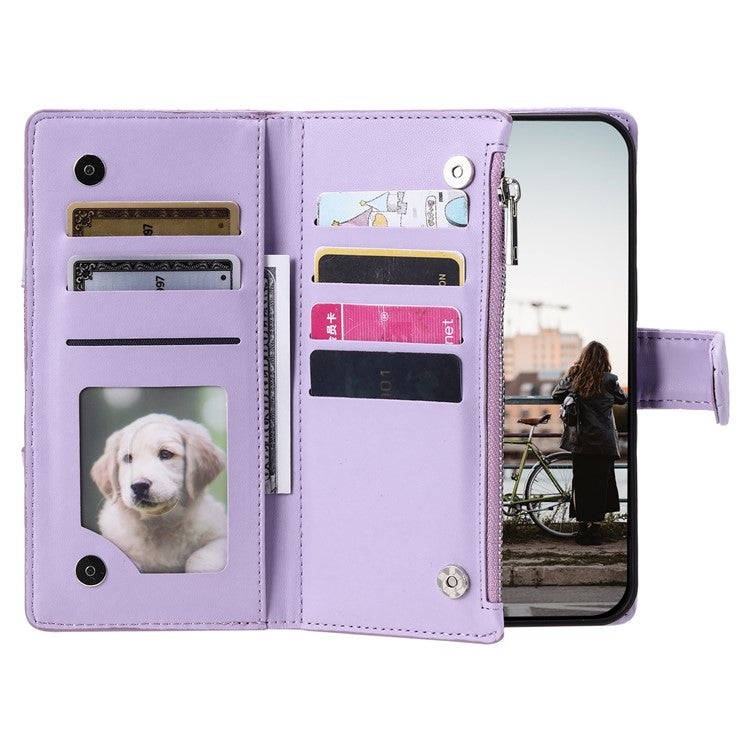 Style 012 for Google Pixel 9 Pro XL Case Zipper Wallet PU Leather Rhombus Grid Phone Cover - Purple