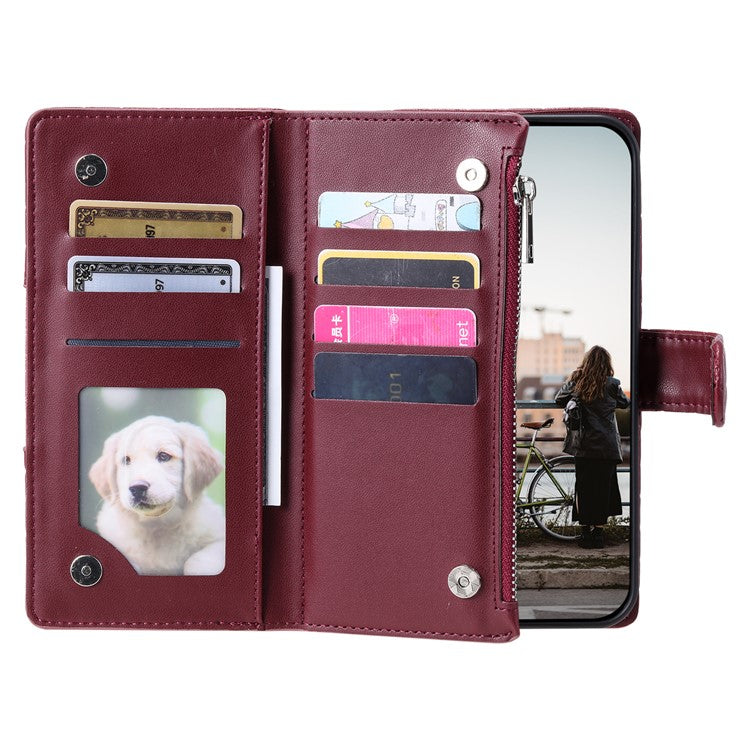 Style 012 for Google Pixel 9 Pro XL Case Zipper Wallet PU Leather Rhombus Grid Phone Cover - Wine Red