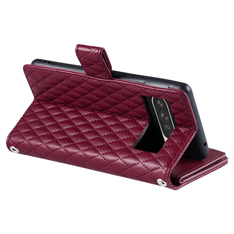 Style 012 for Google Pixel 9 Pro XL Case Zipper Wallet PU Leather Rhombus Grid Phone Cover - Wine Red