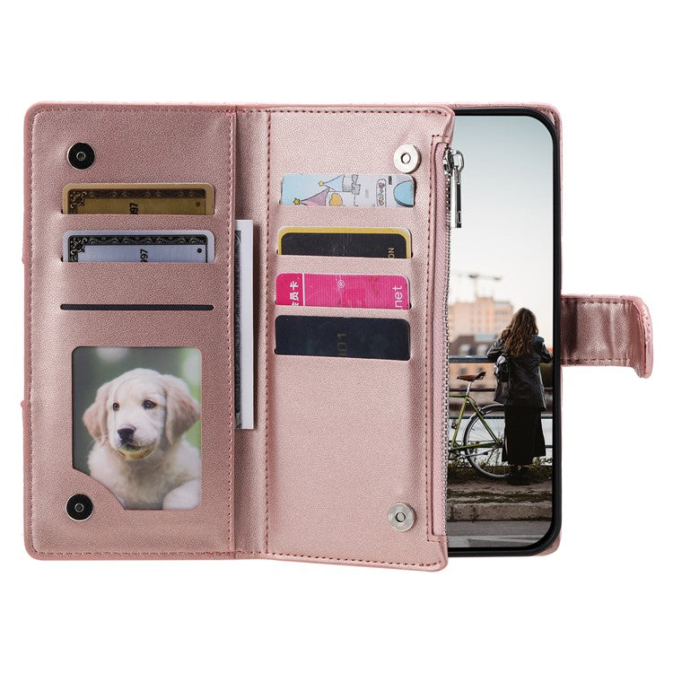 Style 012 for Google Pixel 9 Pro XL Case Zipper Wallet PU Leather Rhombus Grid Phone Cover - Rose Gold