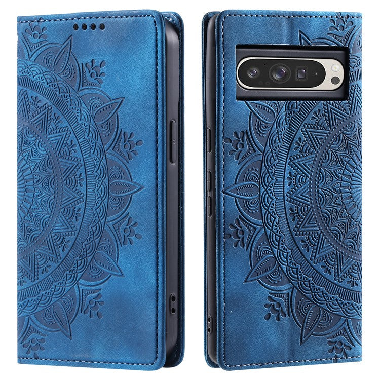 Style 010 For Google Pixel 9 Pro XL Case Mandala Pattern Magnetic Closing Leather Phone Cover - Blue