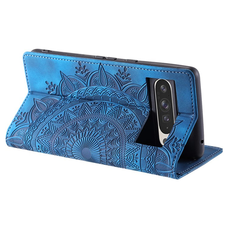 Style 010 For Google Pixel 9 Pro XL Case Mandala Pattern Magnetic Closing Leather Phone Cover - Blue