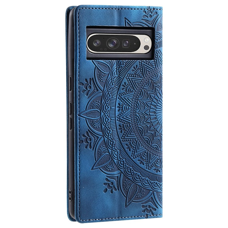 Style 010 For Google Pixel 9 Pro XL Case Mandala Pattern Magnetic Closing Leather Phone Cover - Blue