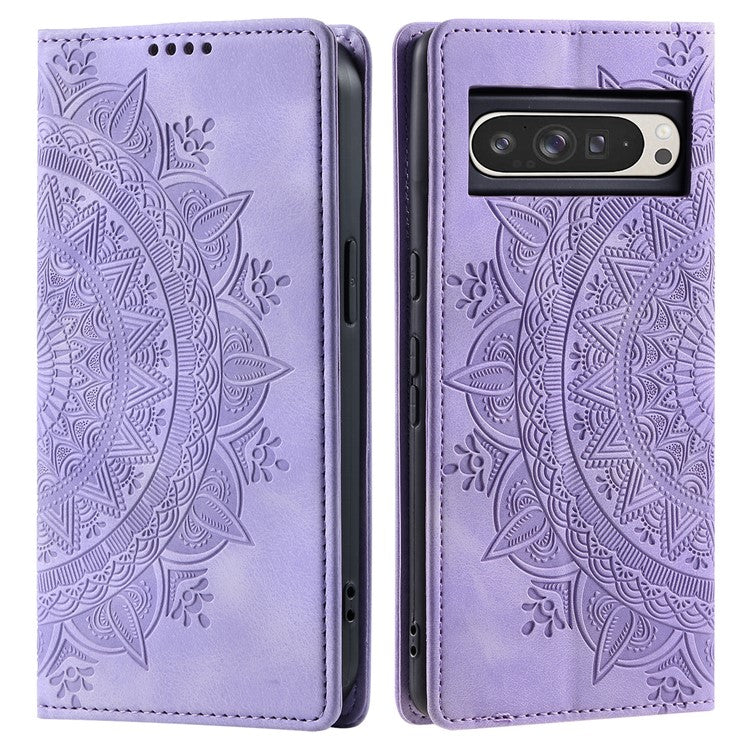 Style 010 For Google Pixel 9 Pro XL Case Mandala Pattern Magnetic Closing Leather Phone Cover - Purple