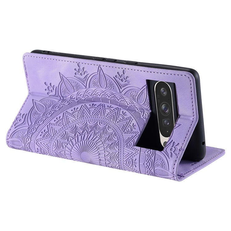 Style 010 For Google Pixel 9 Pro XL Case Mandala Pattern Magnetic Closing Leather Phone Cover - Purple